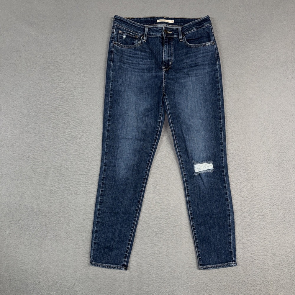 Levis Jeans Womens 29 Blue 721 High Rise Skinny Stretch Distressed Denim Preppy